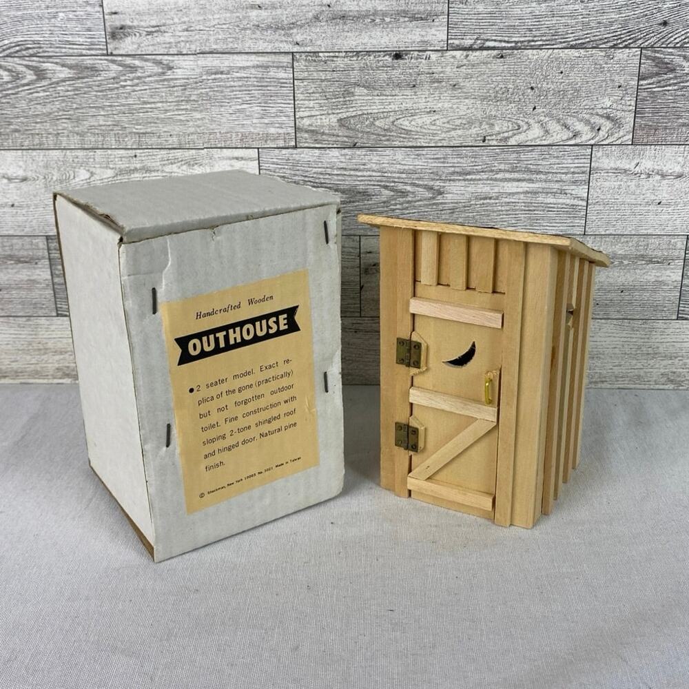 VINTAGE SHACKMAN OUTHOUSE Wooden Two Seater Dollhouse Bathroom With Box